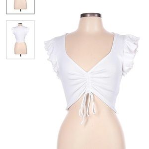 Zara White Ruffle Ruched Tank